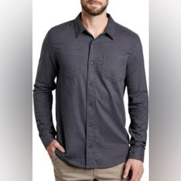 Toad & Co Flannagen Organic Cotton Flannel Button Down- Heather Grey- Large - Picture 1 of 10